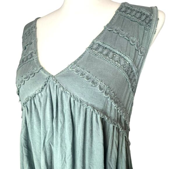 ALTAR'D STATE | Small‎ Blue Green Boho Crochet Trim Ruffle Pleated Peasant Tunic - Picture 1 of 8